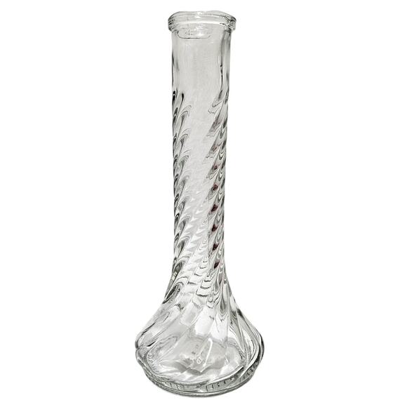 burton+BURTON Clear Swirled Pressed Glass Single Bud Vase With Scalloped Lip New - Picture 1 of 6